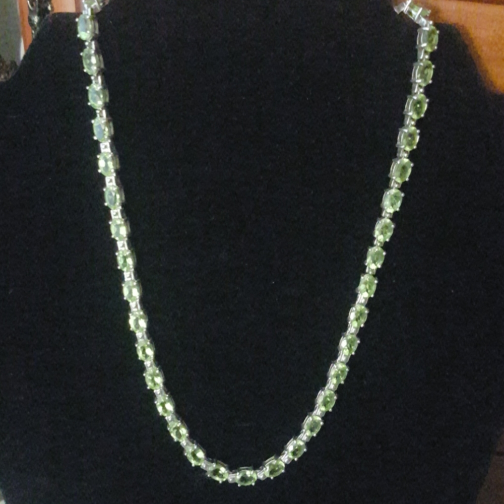 Green Peridot Rhodium Over SterlingSilver Necklace
